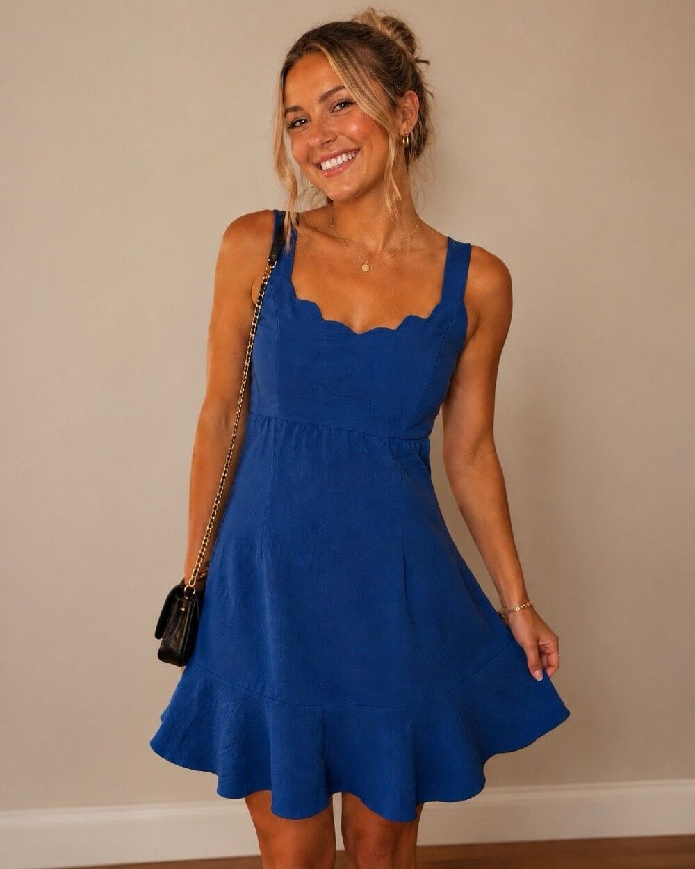 Altar'd State Blue Cottagecore Dress Scalloped Neckline Ruffle Hem Sleeveless S